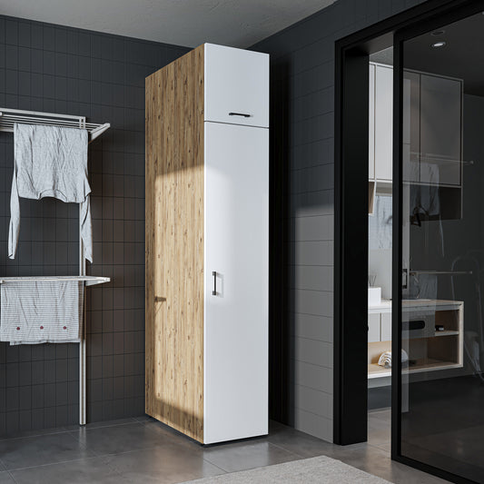 Roomart • DORA Hochschrank 45cm Breit • Weiß • Weiß Eiche • Eiche • Anthracit Eiche - waschmaschinenschrank, waschmaschinenregal, waschturm, schrank, weiß, waschmaschinen, unterschrank, waschmaschine, trockner, haushaltsschrank, schränke, badschrank, hoch