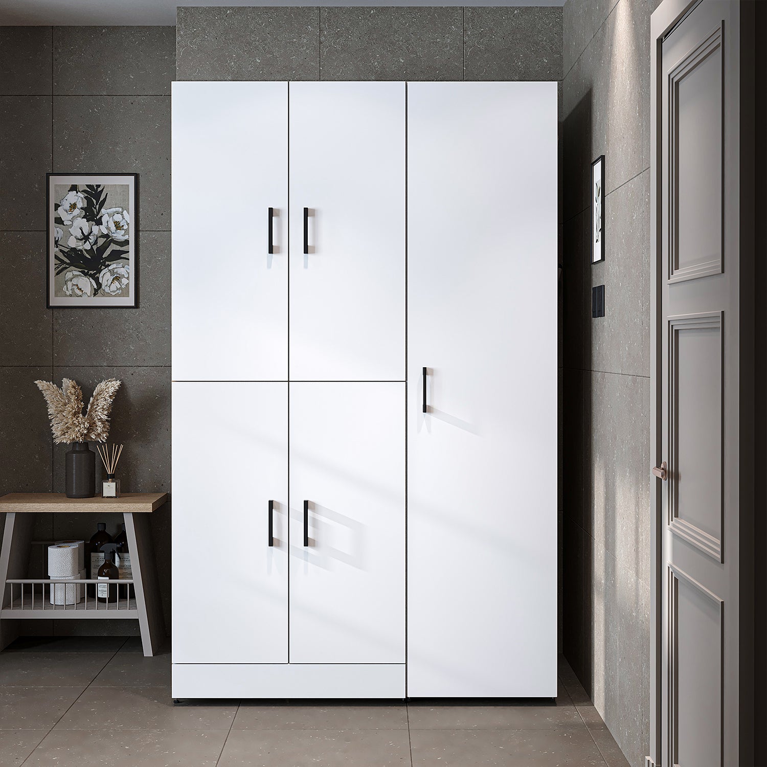 Roomart washing machine cabinet " DORA SET" for dryer & washing machine, 115 cm wide, in 4 colors, with doors & pull-out shelf - white - white oak - anthracite oak - oak - washing machine cabinet, washing machine shelf, washing tower, cabinet, white, washing machine