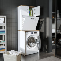 Roomart, Waschmaschinenschrank LUNA, Waschmaschinenüberbau mit Wäschekorb, BHT: 65 X 181 X 65 cm, in Weiß, Eiche, Anthrazit Eiche, Eiche - waschmaschinenschrank, waschmaschinenregal, waschturm, schrank, weiß, waschmaschinen, unterschrank, waschmaschine, t