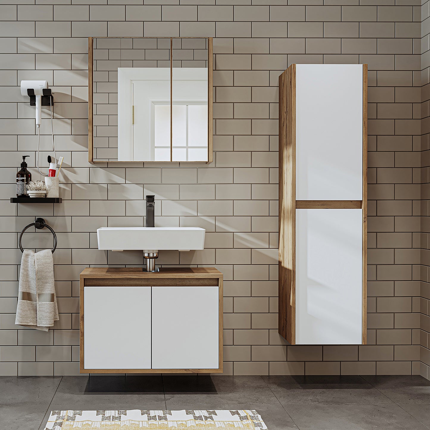 Roomart juego de muebles de baño MELONA 3 piezas, en 4 colores, mueble lavabo 65cm - mueble con espejo - mueble alto- muebles de baño, juego, lavabo, lavabo, baño, muebles, muebles de baño, baño, mueble lavabo, cm, ancho, moderno, lavabo, profundo, con, mueble lavabo