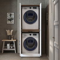 Roomart washing machine cabinet " DORA " for dryer & washing machine, in 4 colors, with doors & pull-out shelf - white - white oak - anthracite oak - oak - washing machine cabinet, washing machine shelf, washing tower, cabinet, white, washing machines, base cabinet,
