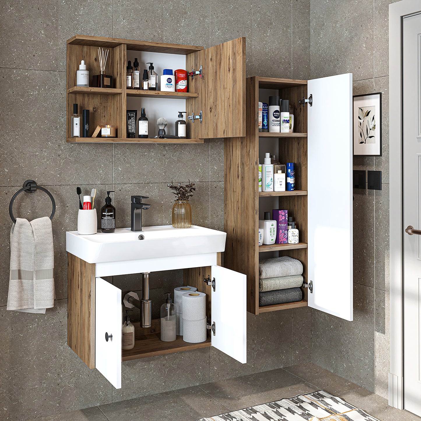 Set di mobili da bagno - ADA - Mobiletto con lavabo - Specchiera - Mobiletto laterale - Mobili da bagno - mobile da bagno, lavabo, mobili da bagno, mobile da bagno, bagno, con, mobiletto, mobili da bagno, set, lavabo, mobili, bagno, bagno