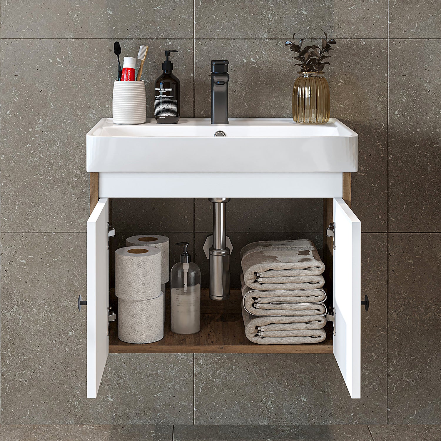 Bathroom furniture set - ADA - Vanity unit with washbasin - Mirror cabinet - Side cabinet - Bathroom furniture - bathroom cabinet, washbasin, bathroom furniture, bathroom cabinet, bathroom, with, vanity unit, bathroom furniture, set, washbasin, furniture, bathroom, bathroom