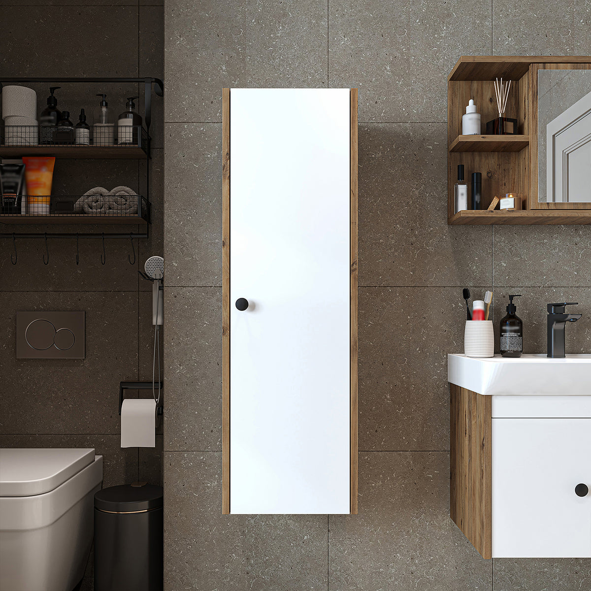 Roomart 4-teiliges Badmöbel-Set ADA, 60 cm, mit Waschbecken und Hochschrank, in 5 Farben