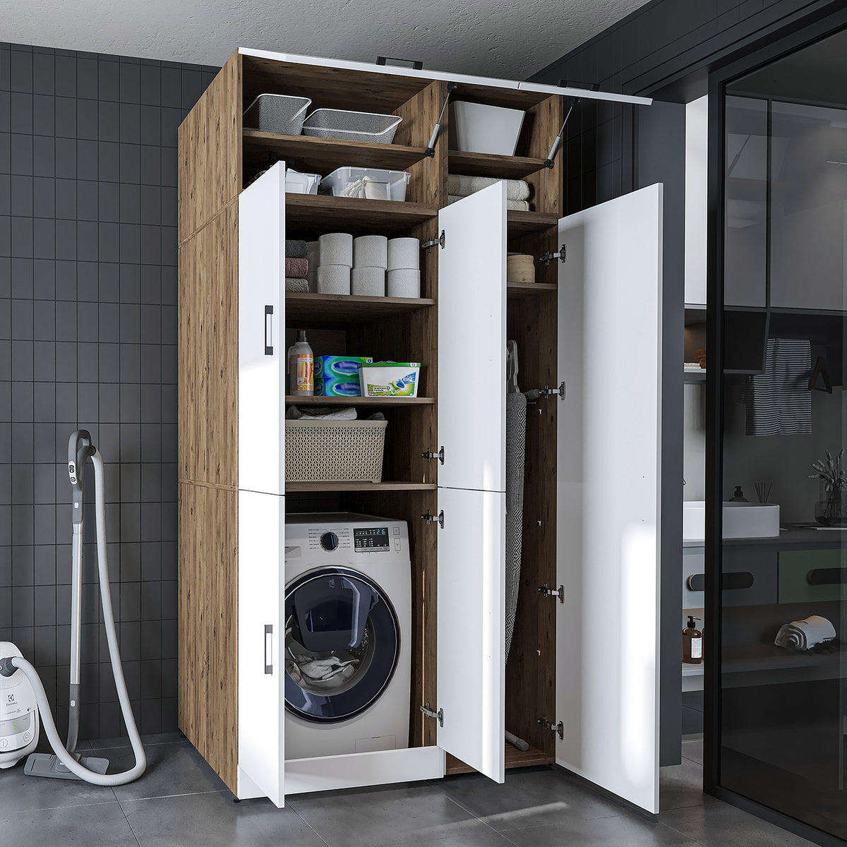 Roomart Waschmaschinenschrank DORA-II, 115 cm, für Waschmaschine und Trockner, in 5 Farben