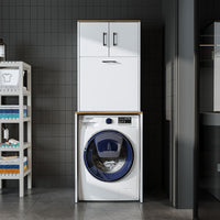 Roomart, Waschmaschinenschrank LUNA, Waschmaschinenüberbau mit Wäschekorb, BHT: 65 X 181 X 65 cm, in Weiß, Eiche, Anthrazit Eiche, Eiche - waschmaschinenschrank, waschmaschinenregal, waschturm, schrank, weiß, waschmaschinen, unterschrank, waschmaschine, t