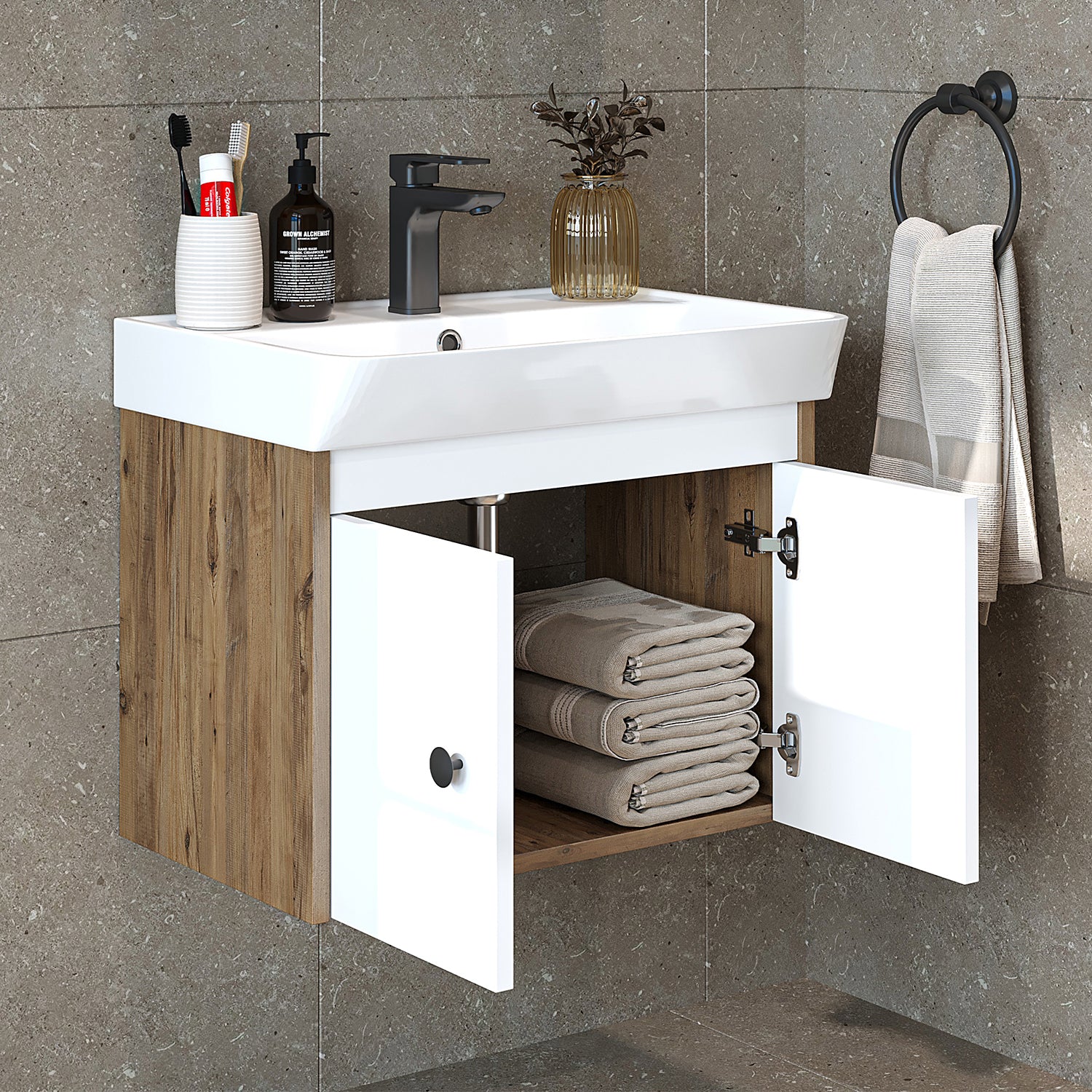Bathroom furniture set - ADA - Vanity unit with washbasin - Mirror cabinet - Side cabinet - Bathroom furniture - bathroom cabinet, washbasin, bathroom furniture, bathroom cabinet, bathroom, with, vanity unit, bathroom furniture, set, washbasin, furniture, bathroom, bathroom
