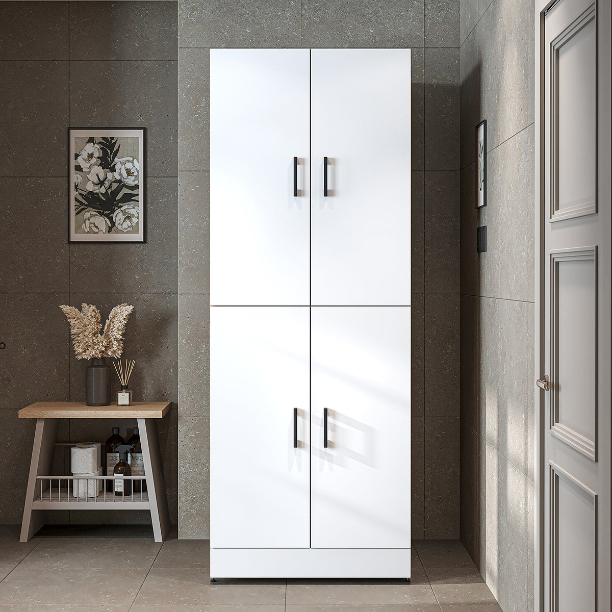 Roomart armario para lavadora " DORA " para secadora y lavadora, en 4 colores, con puertas y estante extraíble - blanco - roble blanco - roble antracita - roble - armario para lavadora, estante para lavadora, torre de lavado, armario, blanco, lavadoras, armario bajo,