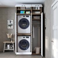 Roomart washing machine cabinet " DORA SET" for dryer & washing machine, 115 cm wide, in 4 colors, with doors & pull-out shelf - white - white oak - anthracite oak - oak - washing machine cabinet, washing machine shelf, washing tower, cabinet, white, washing machine