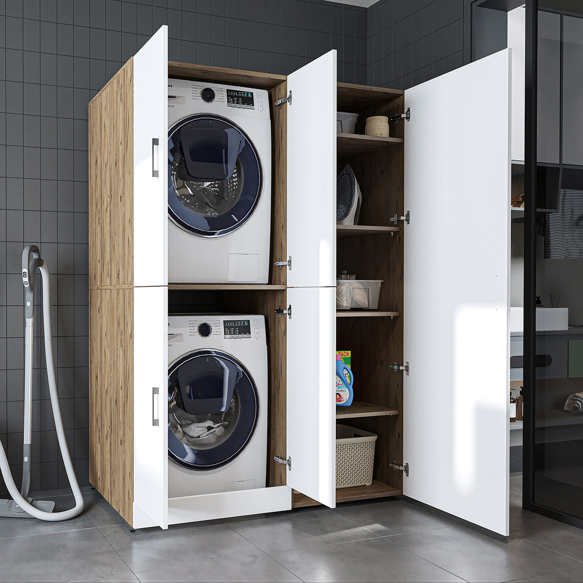 Roomart Waschmaschinenschrank DORA-II, 130 cm, für Waschmaschine und Trockner, in 5 Farben