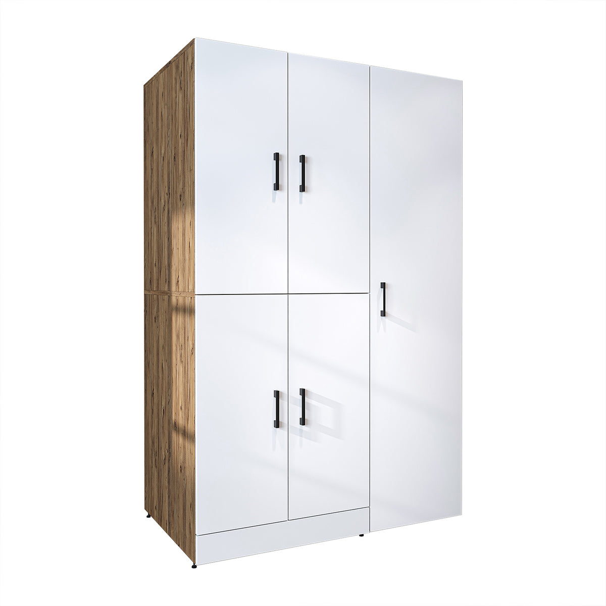 Armadio per lavatrice "DORA SET" per asciugatrice e lavatrice, larghezza 115 cm, in 4 colori, con ante e ripiano estraibile - bianco - rovere bianco - rovere antracite - rovere - armadio per lavatrice, scaffale per lavatrice, torre per lavatrice, armadio, bianco, lavatrice