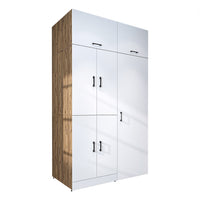 Roomart washing machine cabinet " DORA SET" for dryer & washing machine, 130 cm wide, in 4 colors, with doors & pull-out shelf - white - white oak - anthracite oak - oak - washing machine cabinet, washing machine shelf, washing tower, cabinet, white, washing machine