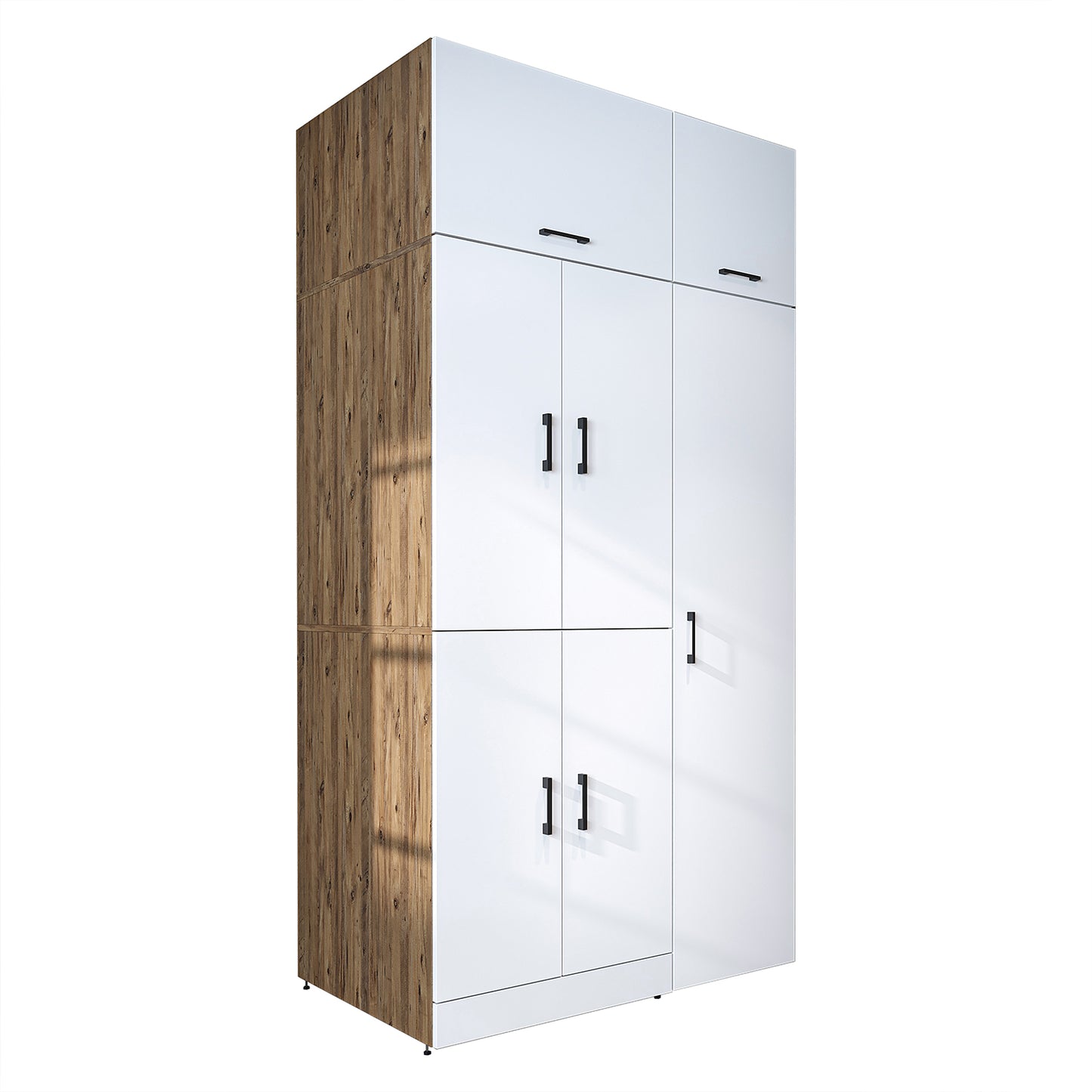 Roomart Waschmaschinenschrank " DORA SET" für Trockner & Waschmaschine, 115 cm breit, in 4 Farben, mit Türen & Ausziehbrett • Weiß • Weiß Eiche • Anthrazit Eiche • Eiche - waschmaschinenschrank, waschmaschinenregal, waschturm, schrank, weiß, waschmaschine