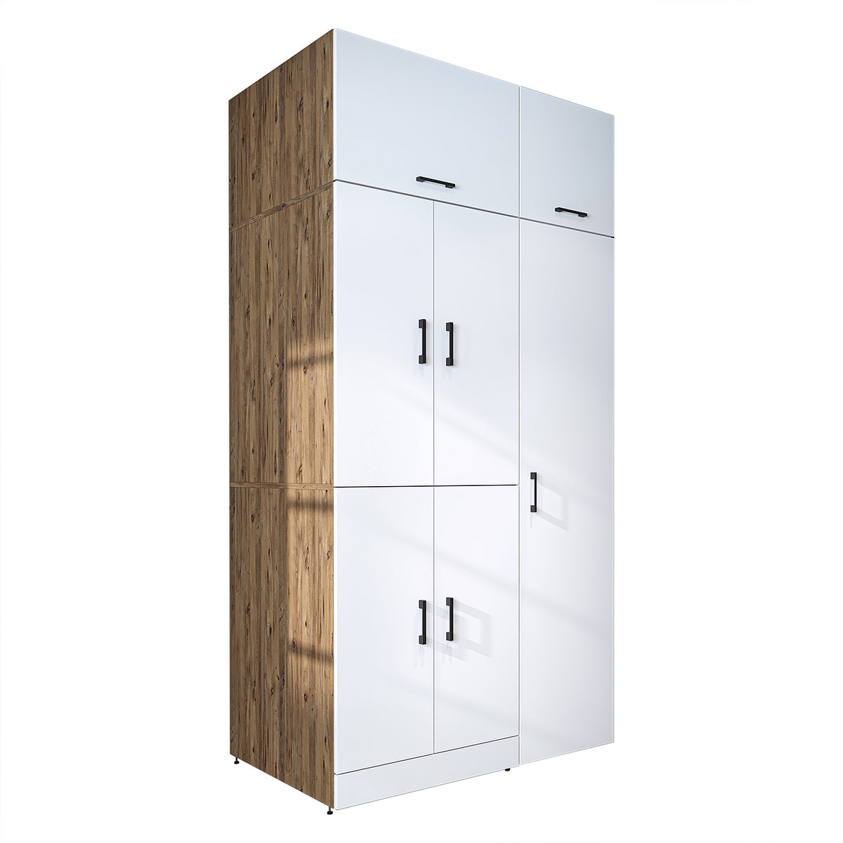 Armadio per lavatrice "DORA SET" per asciugatrice e lavatrice, larghezza 115 cm, in 4 colori, con ante e ripiano estraibile - bianco - rovere bianco - rovere antracite - rovere - armadio per lavatrice, scaffale per lavatrice, torre per lavatrice, armadio, bianco, lavatrice