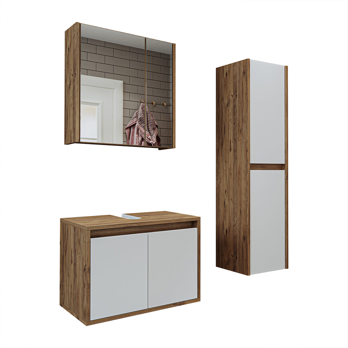 Set di mobili da bagno Roomart MELONA 3 pezzi, in 4 colori, mobiletto da 65 cm - specchiera - colonna - mobili da bagno, set, lavabo, lavatoio, bagno, mobili da bagno, mobili da bagno, mobile da bagno, mobile da lavabo, cm, largo, moderno, lavabo, profondo, con, mobiletto da bagno