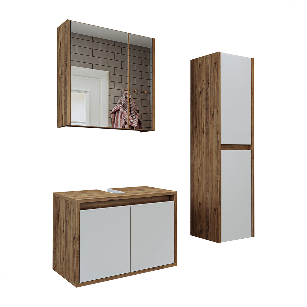 Roomart bathroom furniture set MELONA 3-piece, in 4 colors, 65cm vanity unit - mirror cabinet - tall cabinet- bathroom furniture, set, drain, washbasin, bathroom, furniture, bathroom furniture, bathroom, washbasin vanity unit, cm, wide, modern, washbasin, deep, with, vanity unit