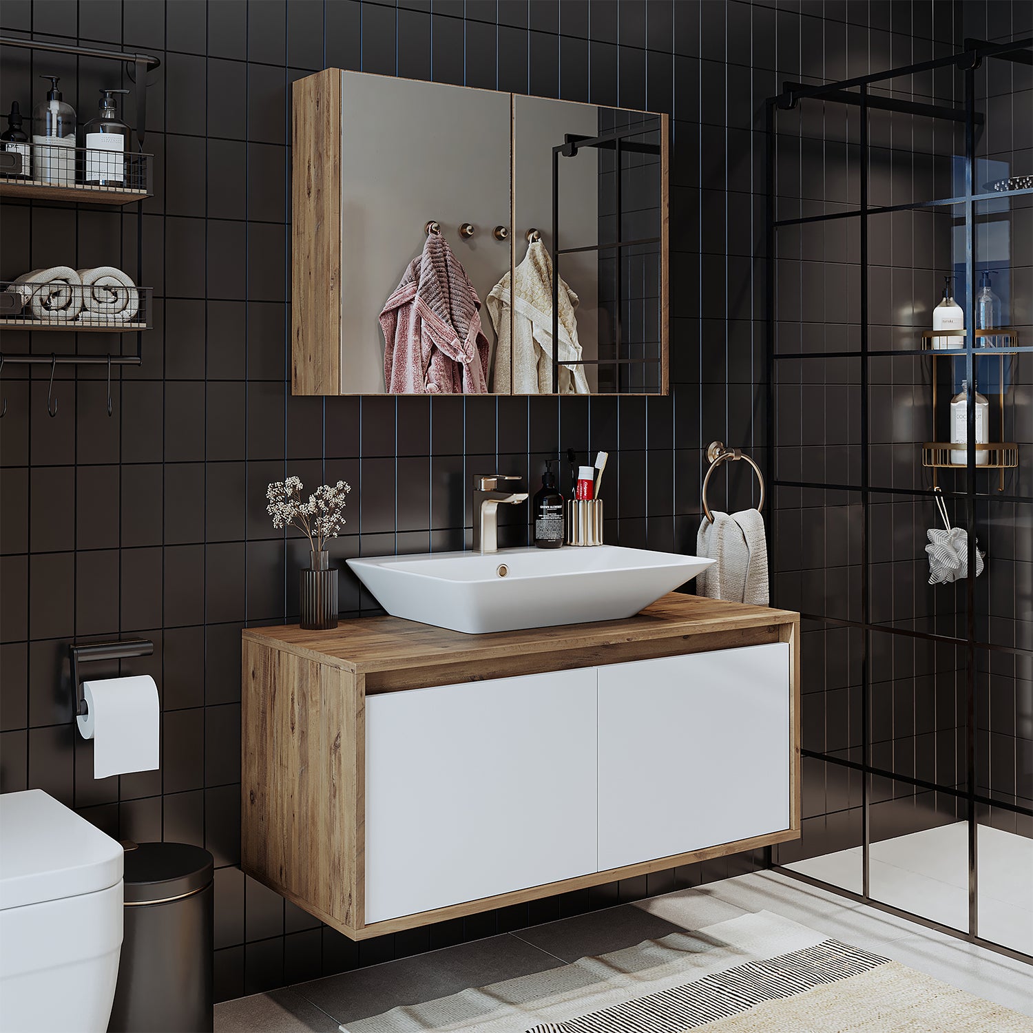 Roomart - Ensemble de meubles de salle de bain - ATLANTIC - 3 pièces - 100 cm meuble bas avec lavabo en céramique - 80 cm armoire de toilette- armoire de salle de bain, lavabo, meubles de salle de bain, armoire de salle de bain, avec, meuble bas, meubles de salle de bain, ensemble, lavabo, meubles, meuble de salle de bain