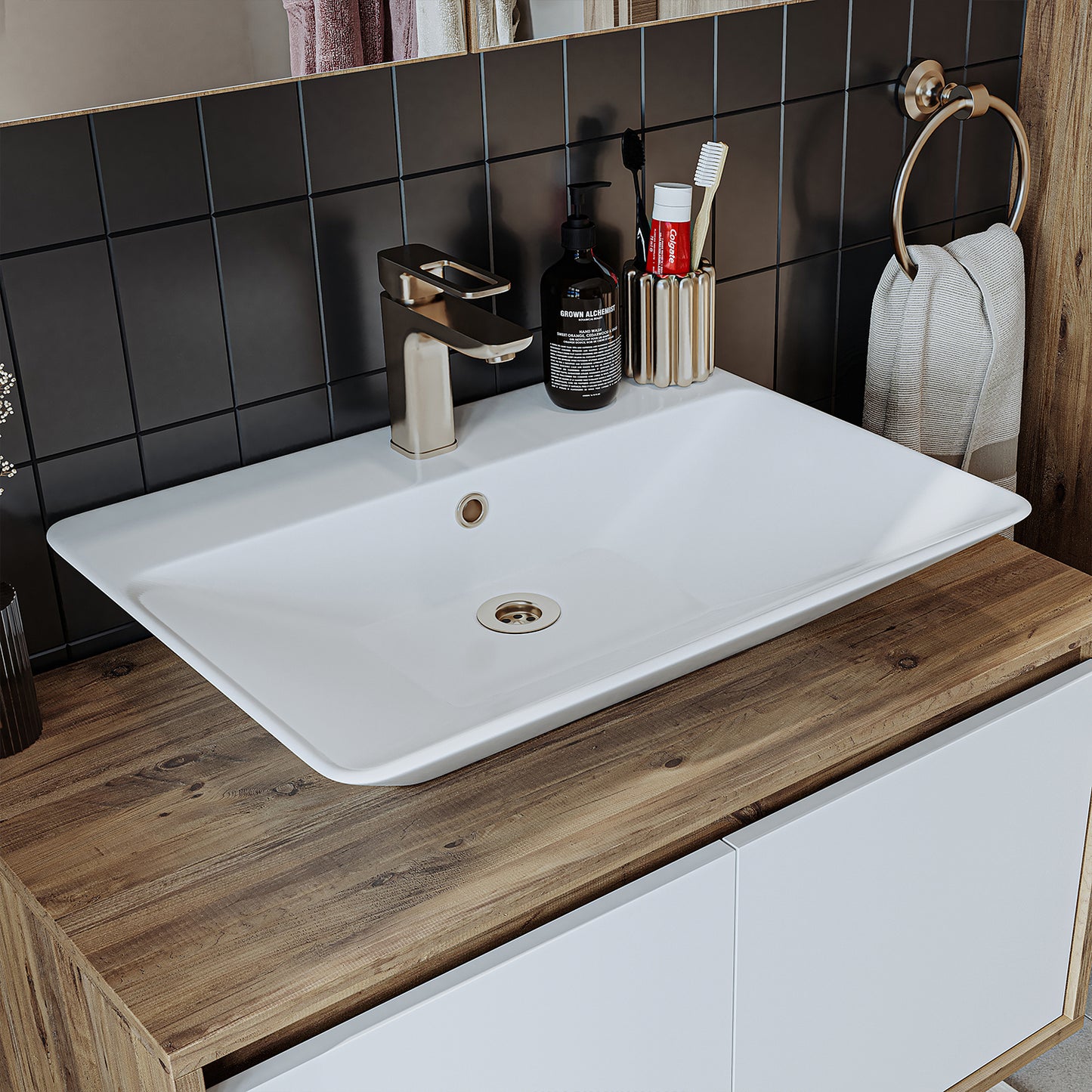 Roomart juego de muebles de baño ATLANTIC 4 piezas 85 cm en 5 colores mueble con lavabo de cerámica - armario con espejo - armario alto - mueble de baño, lavabo, muebles de baño, mueble de baño, baño, con, mueble con lavabo, mueble de baño, juego, lavabo, mueble, baño