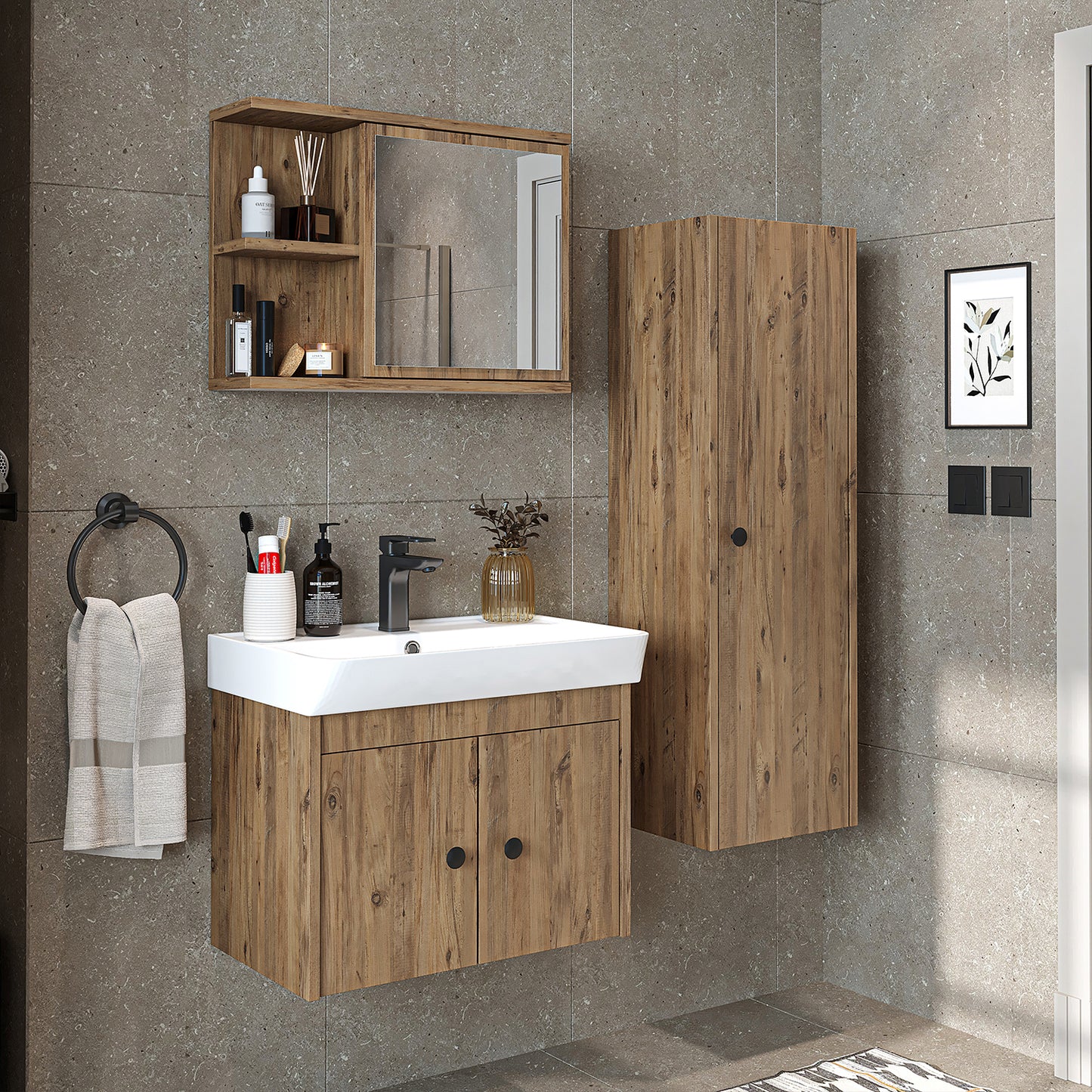 Set di mobili da bagno - ADA - Mobiletto con lavabo - Specchiera - Mobiletto laterale - Mobili da bagno - mobile da bagno, lavabo, mobili da bagno, mobile da bagno, bagno, con, mobiletto, mobili da bagno, set, lavabo, mobili, bagno, bagno