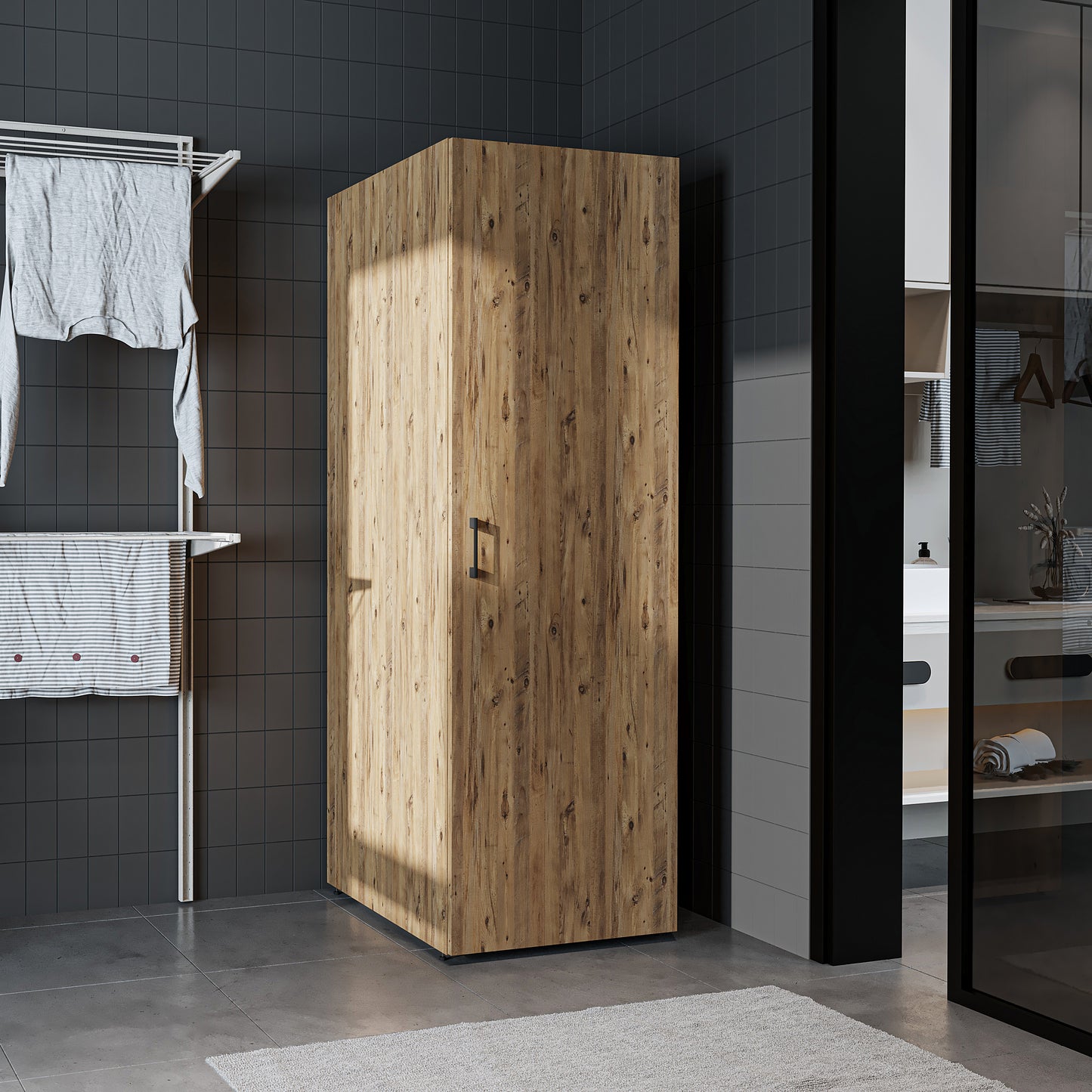 Roomart • DORA Hochschrank 60cm Breit • Weiß • Weiß Eiche • Eiche • Anthracit Eiche - waschmaschinenschrank, waschmaschinenregal, waschturm, schrank, weiß, waschmaschinen, unterschrank, waschmaschine, trockner, haushaltsschrank, schränke, badschrank, hoch
