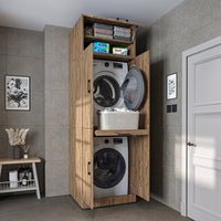 Roomart washing machine cabinet " DORA " for dryer & washing machine, in 4 colors, with doors & pull-out shelf - white - white oak - anthracite oak - oak - washing machine cabinet, washing machine shelf, washing tower, cabinet, white, washing machines, base cabinet,