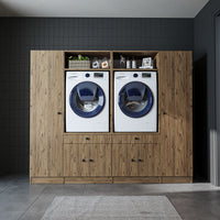 View details for Roomart Washing machine cabinet & wall unit for laundry room and utility room - 224 cm wide - with practical pull-out shelf - available in white, oak or black oak Roomart Washing machine cabinet & wall unit for laundry room and utility room - 224 cm wide - with practical pull-out shelf - available in white, oak or black oak