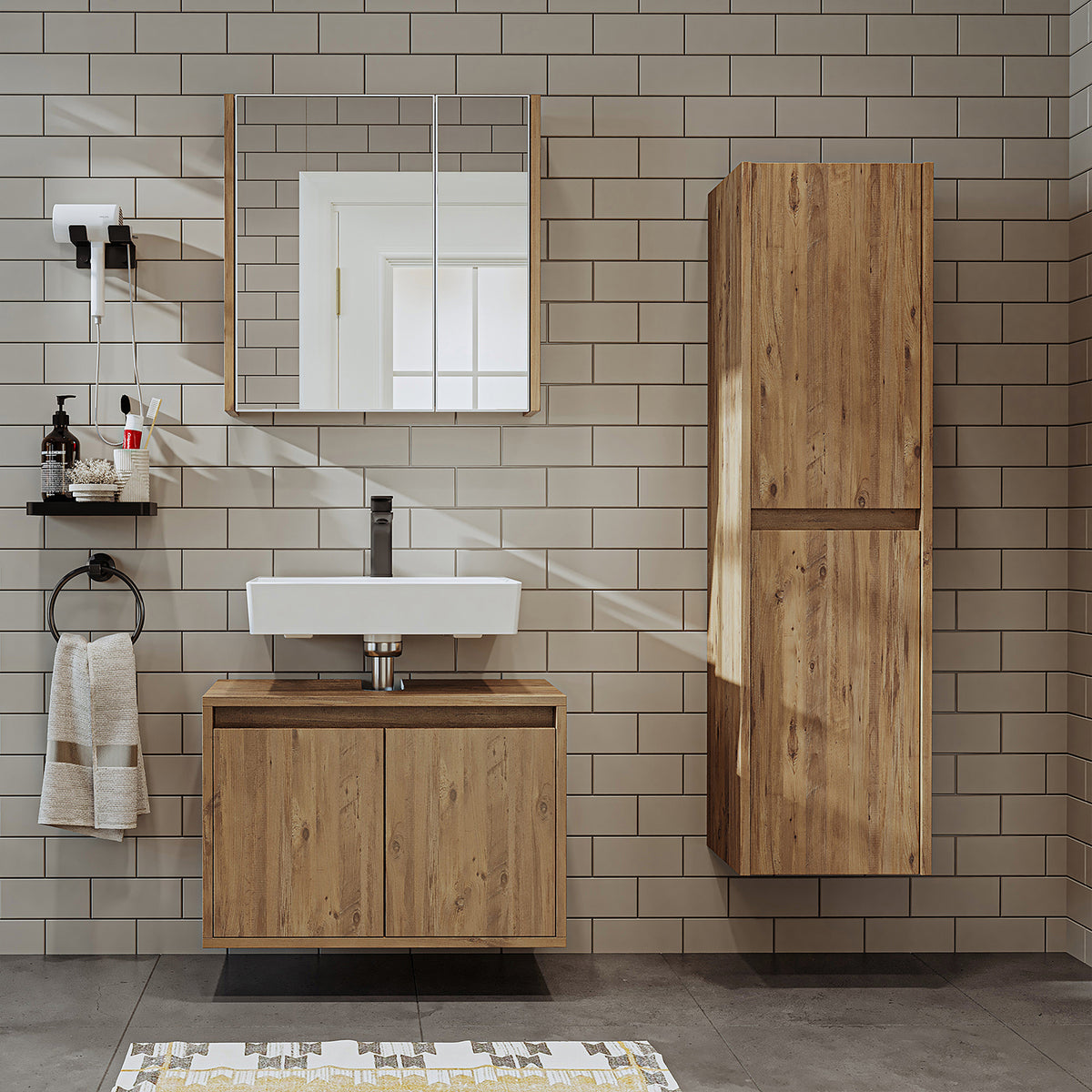 Set di mobili da bagno Roomart MELONA 3 pezzi, in 4 colori, mobiletto da 65 cm - specchiera - colonna - mobili da bagno, set, lavabo, lavatoio, bagno, mobili da bagno, mobili da bagno, mobile da bagno, mobile da lavabo, cm, largo, moderno, lavabo, profondo, con, mobiletto da bagno