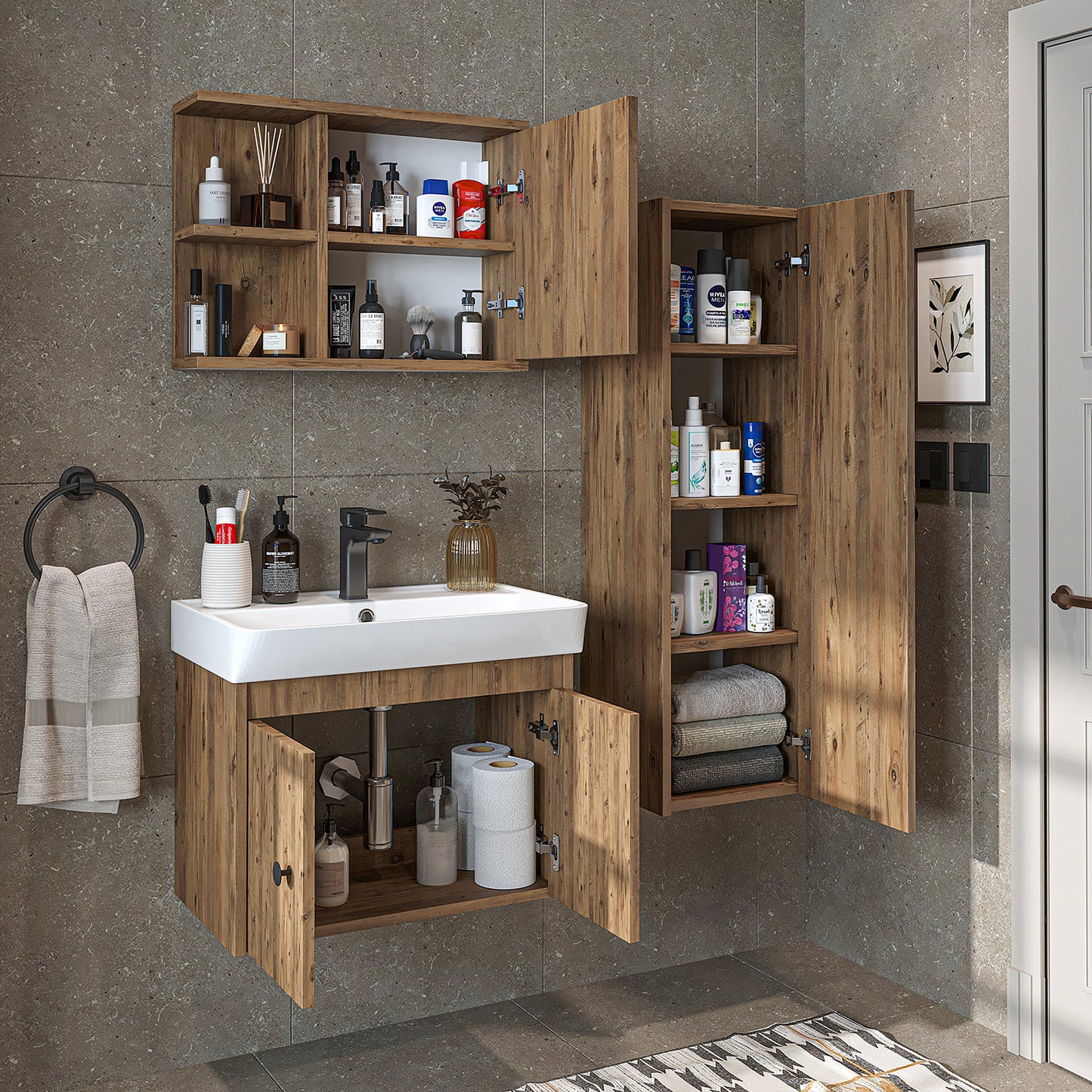 Set di mobili da bagno - ADA - Mobiletto con lavabo - Specchiera - Mobiletto laterale - Mobili da bagno - mobile da bagno, lavabo, mobili da bagno, mobile da bagno, bagno, con, mobiletto, mobili da bagno, set, lavabo, mobili, bagno, bagno