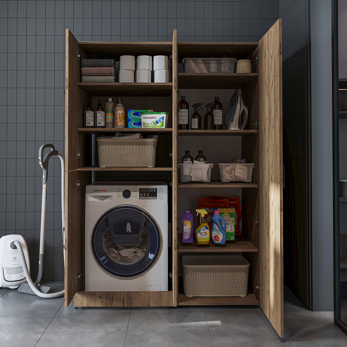 Roomart Waschmaschinenschrank DORA-II, 130 cm, für Waschmaschine und Trockner, in 5 Farben