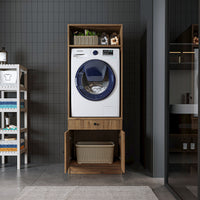 Roomart Armadio per lavatrice con ripiano estraibile - Bianco - Rovere - Rovere nero - armadio per lavatrice, ripiano per lavatrice, torre di lavaggio, mobile, bianco, lavatrici, mobile di base, lavatrice, asciugatrice, mobile per la casa, armadi, mobile da bagno, mobile alto