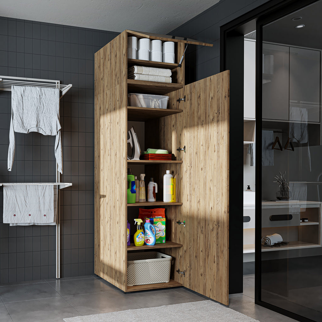 Roomart - DORA Armario Alto 60cm Ancho - Blanco - Roble Blanco - Roble Antracita - armario lavadora, estante lavadora, torre lavadora, armario, blanco, lavadoras, armario bajo, lavadora, secadora, armario hogar, armarios, armario baño, alto