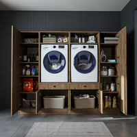 View details for Roomart Washing machine cabinet & wall unit for laundry room and utility room - 224 cm wide - with practical pull-out shelf - available in white, oak or black oak Roomart Washing machine cabinet & wall unit for laundry room and utility room - 224 cm wide - with practical pull-out shelf - available in white, oak or black oak