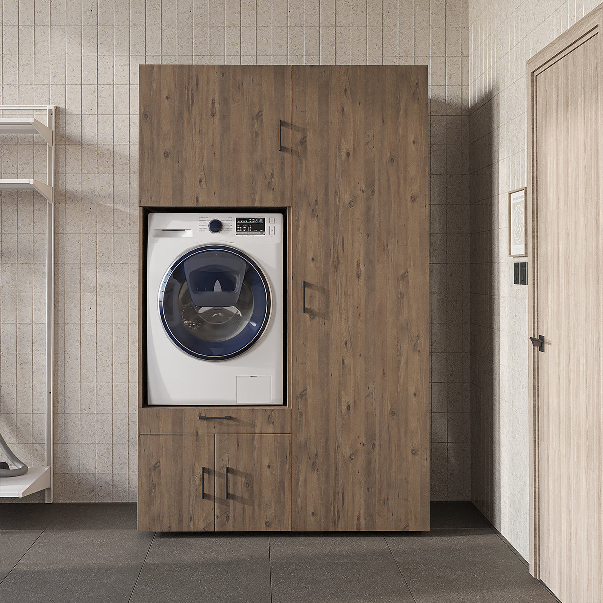 Roomart Waschmaschinenschrank 127 cm mit Hochschrank, 236 cm hoch, Ausziehbrett, in 3 Farben
