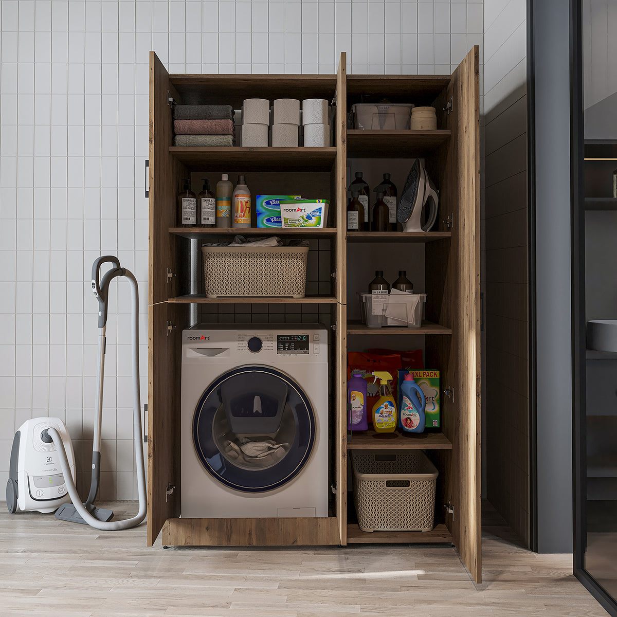 Roomart Waschmaschinenschrank DORA-II, 115 cm, für Waschmaschine und Trockner, in 5 Farben