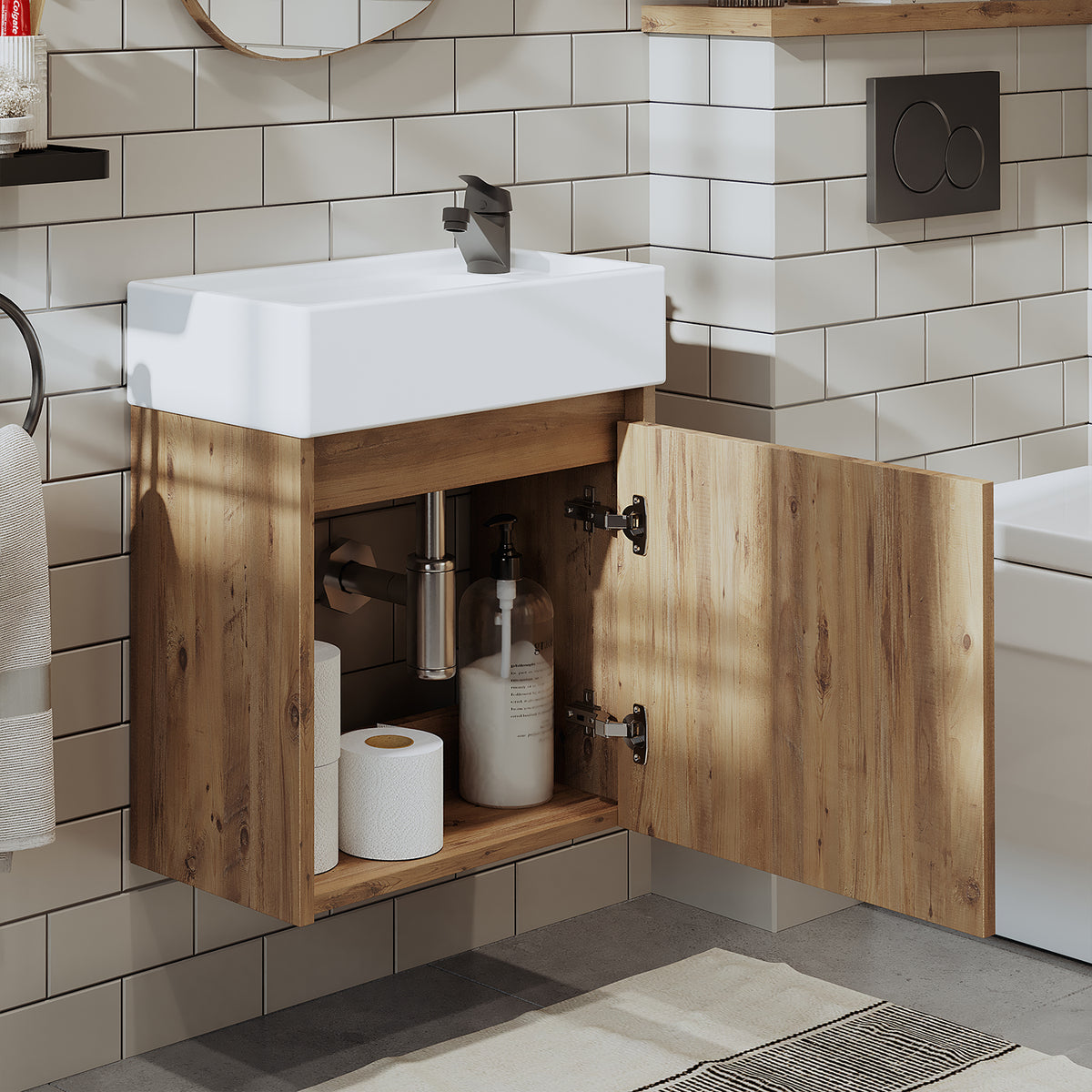 Roomart, mobile da bagno MINI con lavabo 50cm per WC ospiti in 5 colori - e, mobile a specchio, economico, set, mobili, senza, sifone, ceramica, set mobili bagno, set mobili bagno, stile casa di campagna, lavabo, lavabo, mobile bagno, lavabo da appoggio