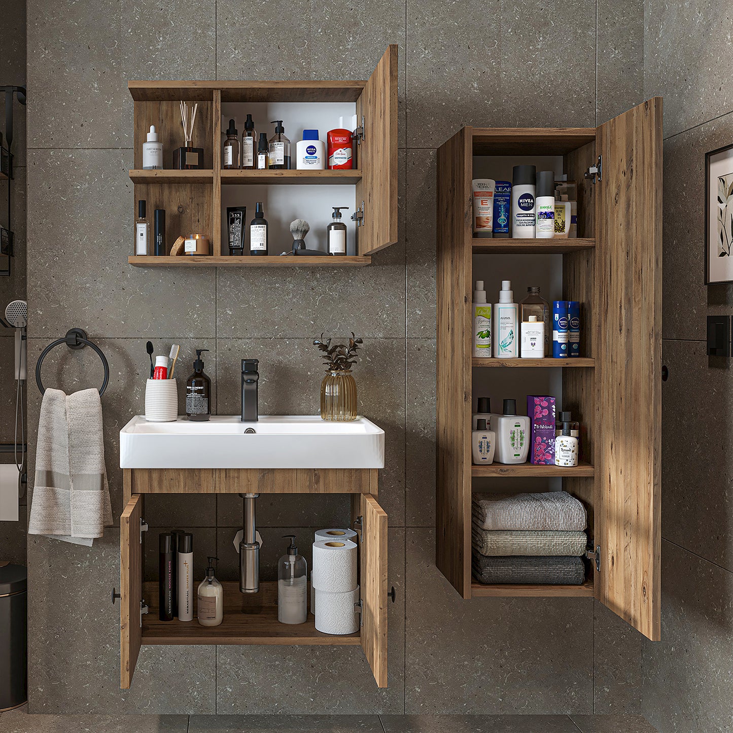 Set di mobili da bagno - ADA - Mobiletto con lavabo - Specchiera - Mobiletto laterale - Mobili da bagno - mobile da bagno, lavabo, mobili da bagno, mobile da bagno, bagno, con, mobiletto, mobili da bagno, set, lavabo, mobili, bagno, bagno
