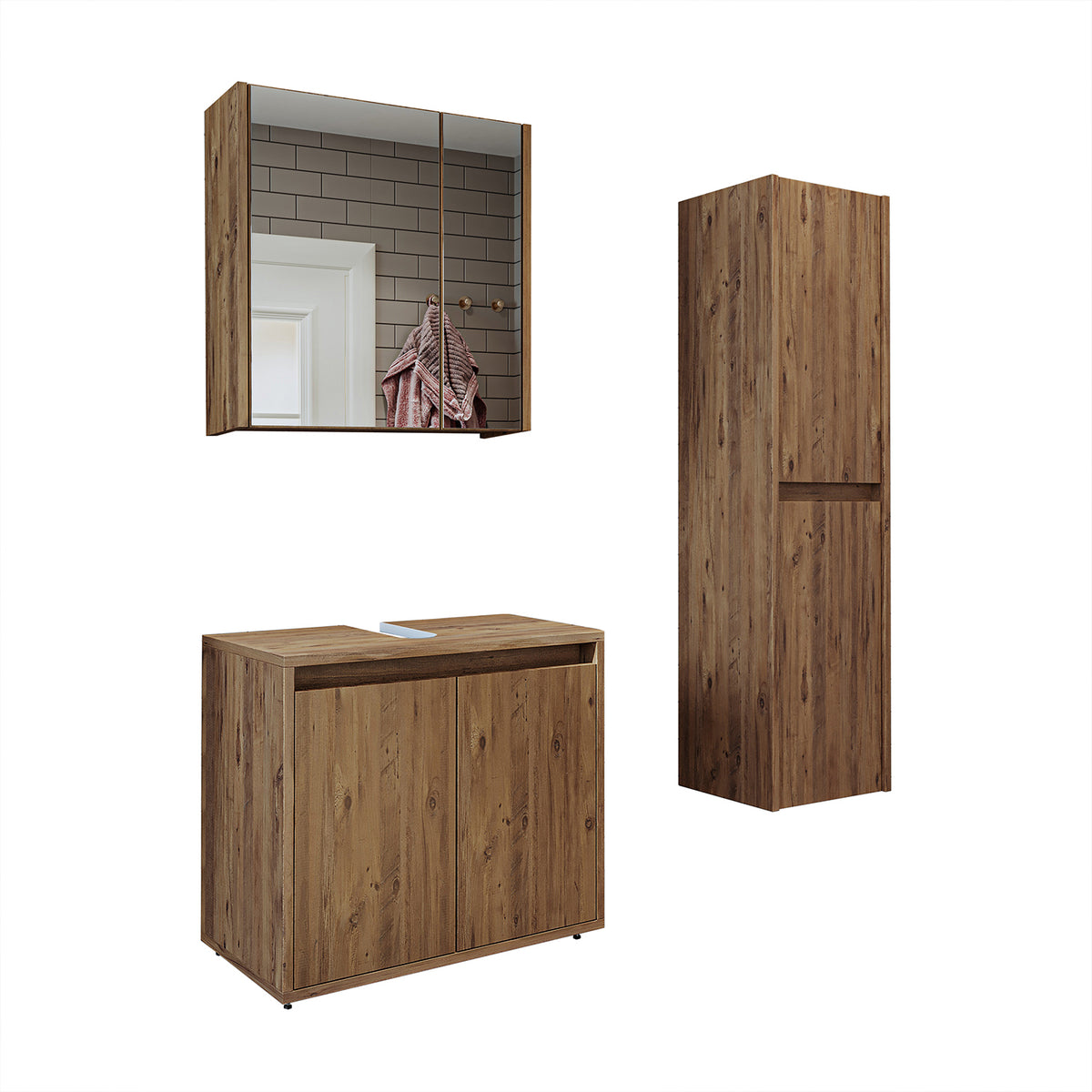 Roomart Badmöbel Set MELONA 3-teilig, in 4 Farben, 65cm Unterschrank • Spiegelschrank • Hochschrank-badezimmerschrank, waschbecken, badezimmermöbel, badschrank, badezimmer, mit, unterschrank, badmöbel, set, waschtisch, möbel, badezimmermãbel, bad, badezim