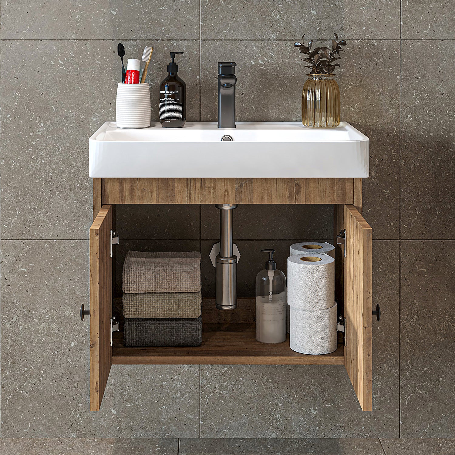 Bathroom furniture set - ADA - Vanity unit with washbasin - Mirror cabinet - Side cabinet - Bathroom furniture - bathroom cabinet, washbasin, bathroom furniture, bathroom cabinet, bathroom, with, vanity unit, bathroom furniture, set, washbasin, furniture, bathroom, bathroom