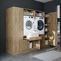 View details for Roomart Washing machine cabinet & wall unit for laundry room and utility room - 224 cm wide - with practical pull-out shelf - available in white, oak or black oak Roomart Washing machine cabinet & wall unit for laundry room and utility room - 224 cm wide - with practical pull-out shelf - available in white, oak or black oak