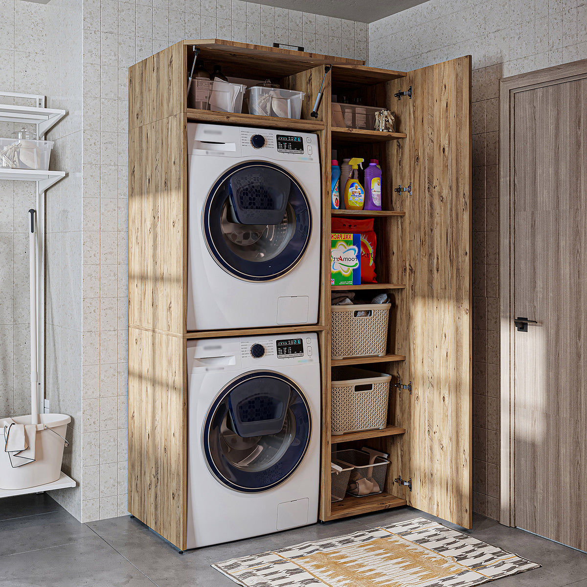 Roomart Waschmaschinenschrank DUO-I, 112 cm, für 2 Geräte mit Hochschrank, in 2 Farben
