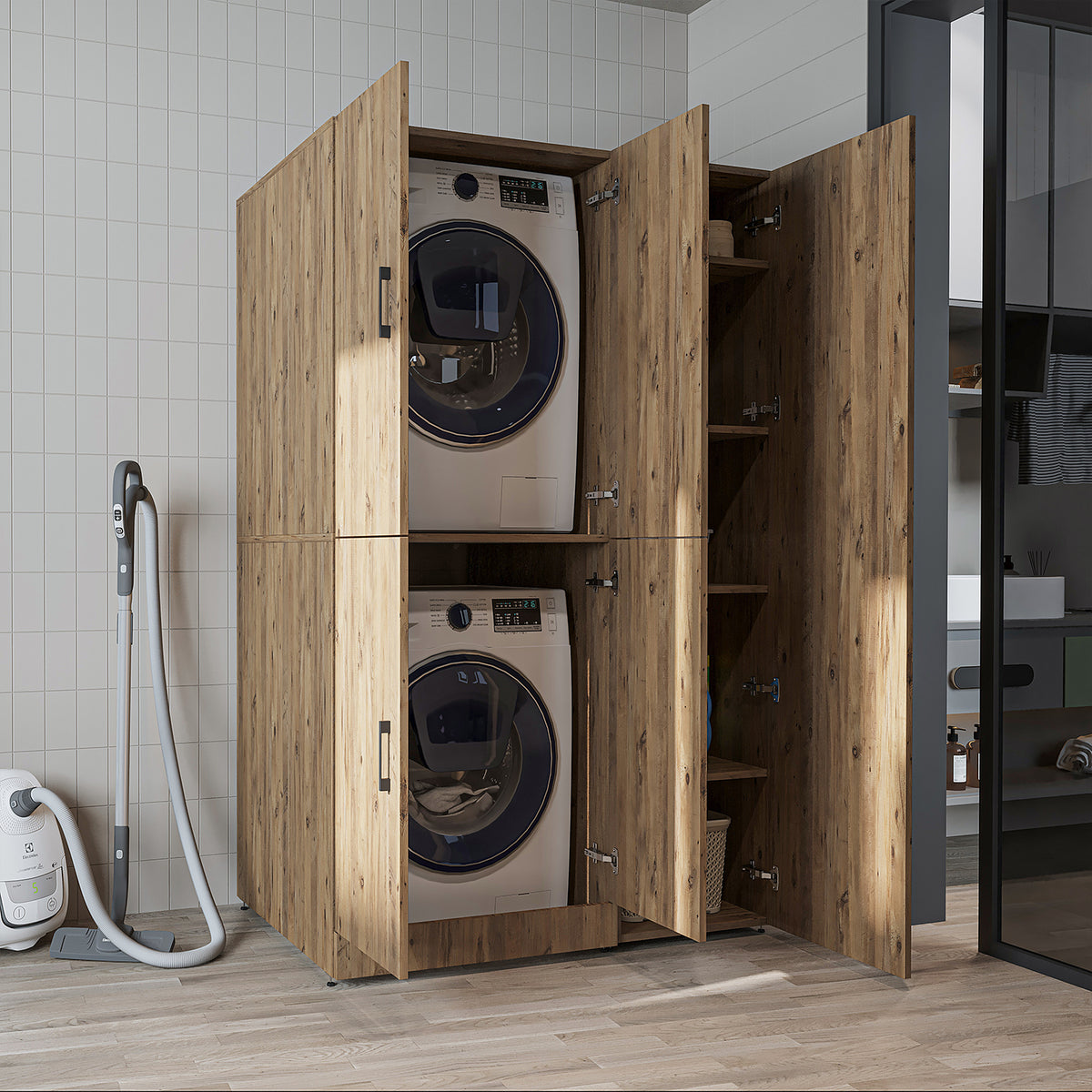Roomart Waschmaschinenschrank DORA-II, 115 cm, für Waschmaschine und Trockner, in 5 Farben