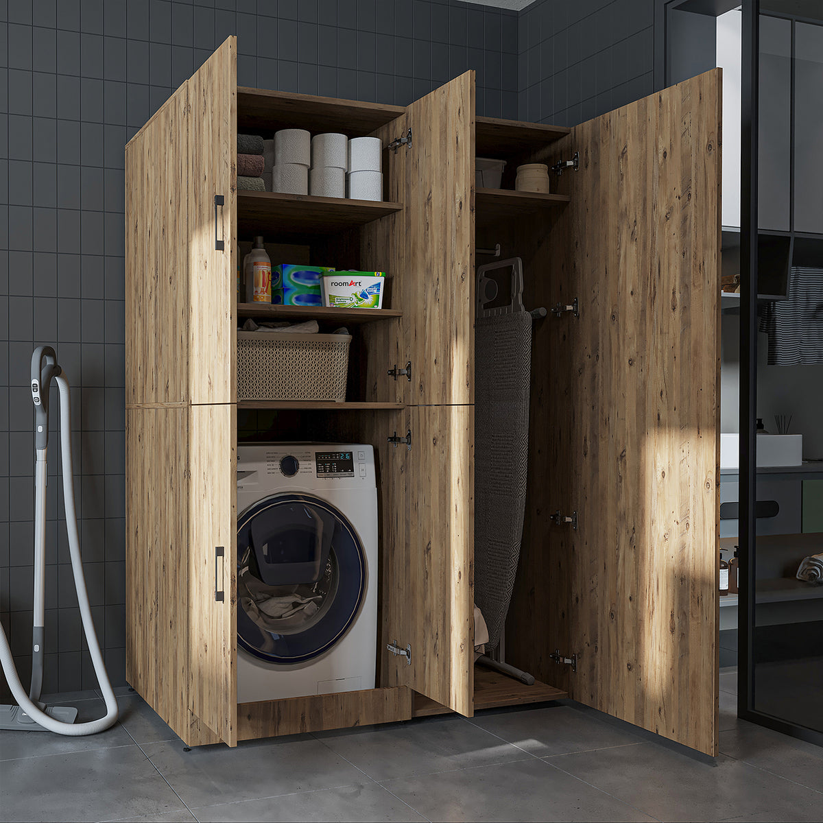 Roomart Waschmaschinenschrank DORA-II, 130 cm, für Waschmaschine und Trockner, in 5 Farben