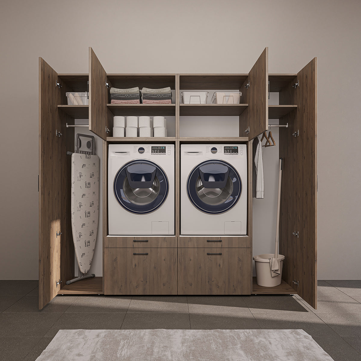 Roomart Schrankwand SERIE 2, 224 cm, für 2 Geräte mit 2 Hochschränken, in 3 Farben