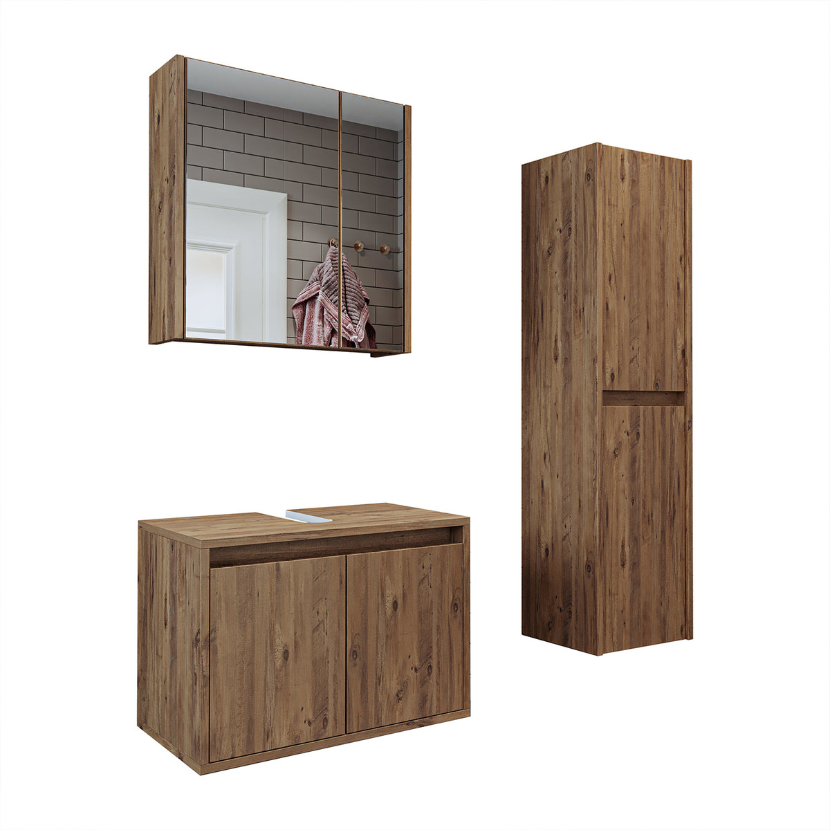 Set di mobili da bagno Roomart MELONA 3 pezzi, in 4 colori, mobiletto da 65 cm - specchiera - colonna - mobili da bagno, set, lavabo, lavatoio, bagno, mobili da bagno, mobili da bagno, mobile da bagno, mobile da lavabo, cm, largo, moderno, lavabo, profondo, con, mobiletto da bagno
