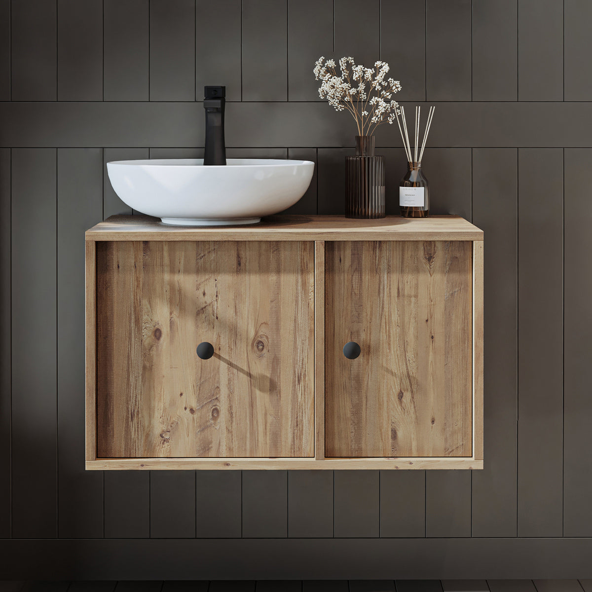 Roomart bathroom furniture GUSTO 75 cm - Ceramic washbasin &/or vanity unit - Modern design - Choice of variants - Oak or white - bathroom cabinet, washbasin, bathroom furniture, bathroom cabinet, bathroom, with, vanity unit, bathroom furniture, set, washbasin,