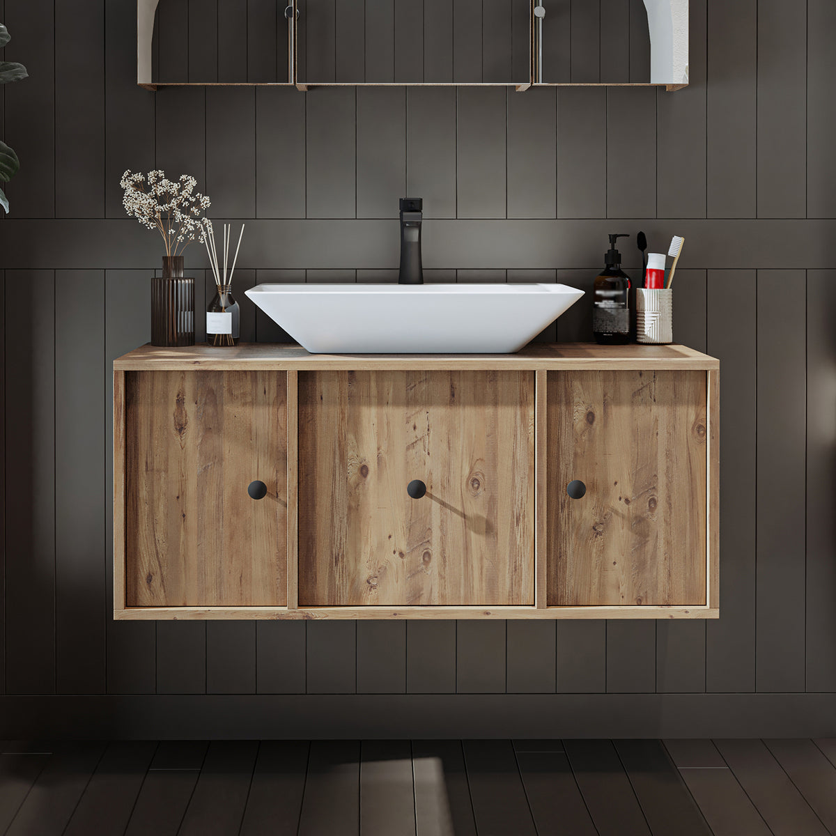 Roomart Badmöbel-Set GUSTO-ATL 105 cm, 4-teilig mit Keramik-Waschbecken und Spiegelschrank