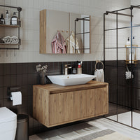 Roomart • Badmöbel Set • ATLANTIC • 3 Teilig • 100 cm Unterschrank mit Keramikwaschbecken • 80 cm Spiegelschrank- badezimmerschrank, waschbecken, badezimmermöbel, badschrank, badezimmer, mit, unterschrank, badmöbel, set, waschtisch, möbel, badezimmermãbel