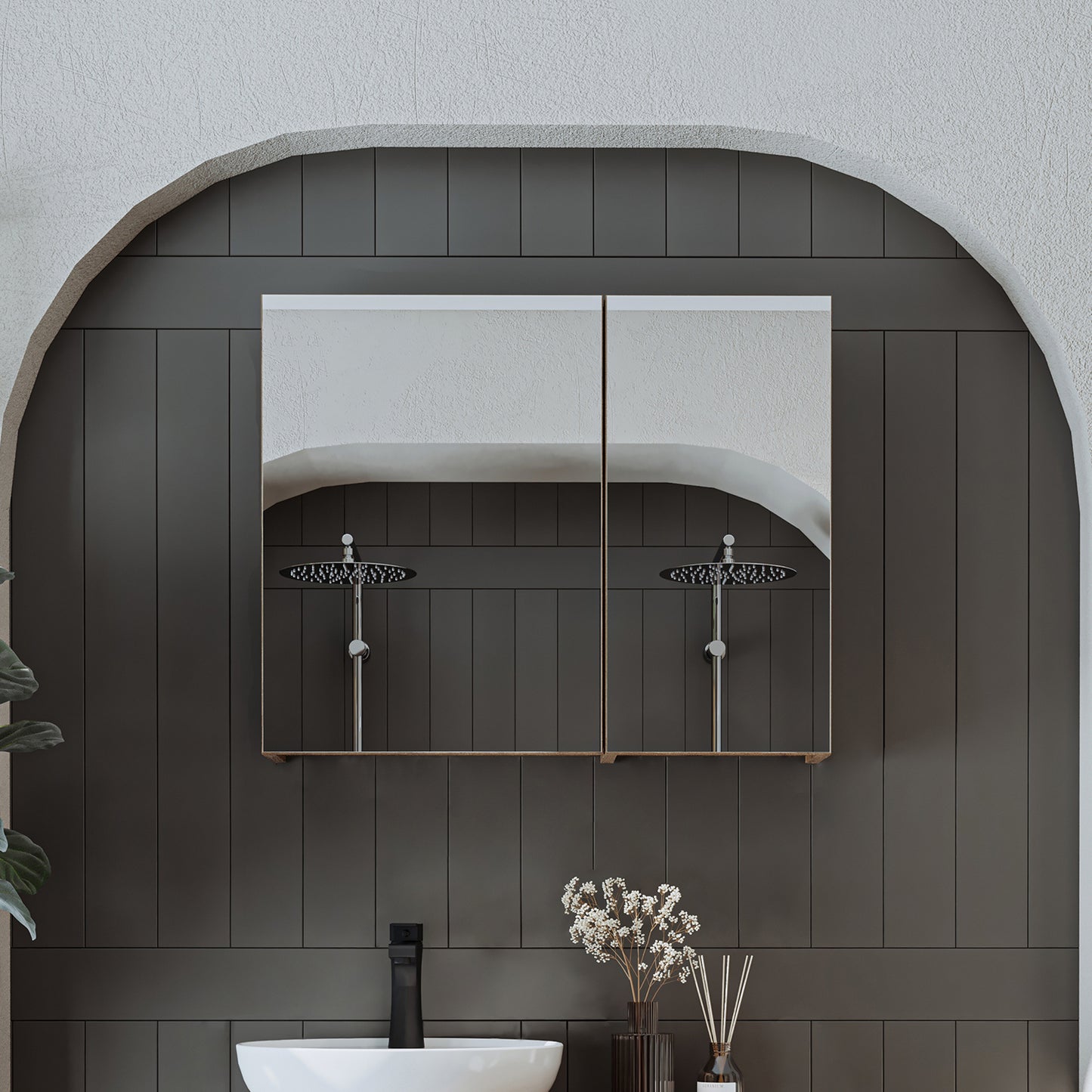 Roomart Badezimmerspiegelschrank "Gusto“ – 75/90/105 cm – in Weiß oder Eiche – moderner Badschrank mit Spiegel