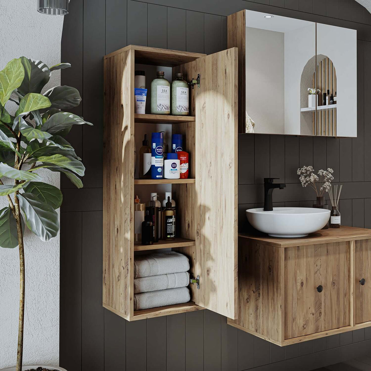 View details for Roomart Badezimmermöbel Set GUSTO 120 cm 4 Teilig mit Keramik Waschbecken Roomart Badezimmermöbel - badezimmerschrank, waschbecken, badezimmermöbel, badschrank, badezimmer, mit, unterschrank, badmöbel, set, waschtisch, möbe