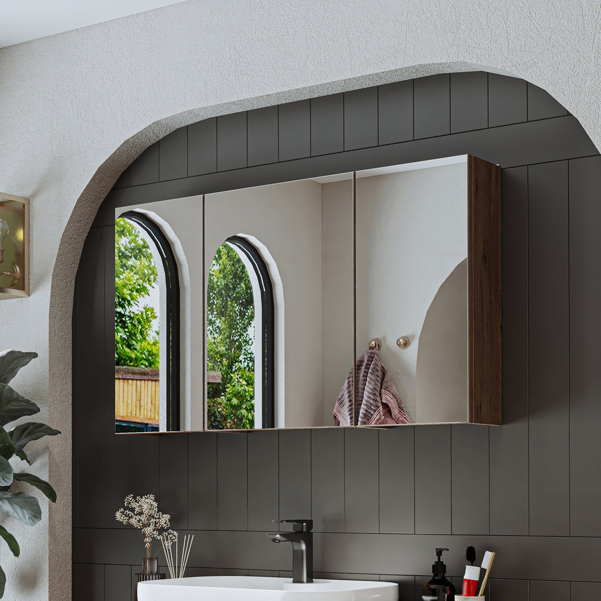 Roomart Badmöbel-Set GUSTO-ATL 105 cm, 4-teilig mit Keramik-Waschbecken und Spiegelschrank